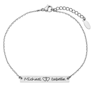Stainless Steel Double Name with Heart Bar Bracelet