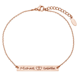 Stainless Steel Double Name with Heart Bar Bracelet