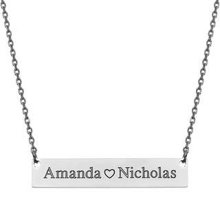 Stainless Steel Double Name with Heart Bar Necklace