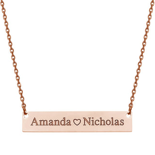 Stainless Steel Double Name with Heart Bar Necklace