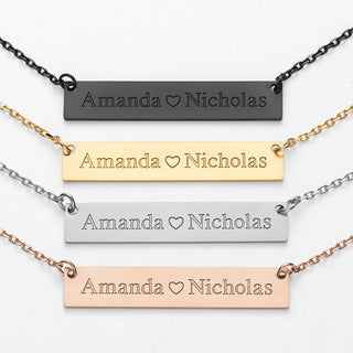 Stainless Steel Double Name with Heart Bar Necklace