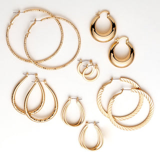 14K Gold Plated 6 Pair Fashion Hoop Set