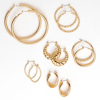 14K Gold Plated 6 Pair Fashion Hoop Set