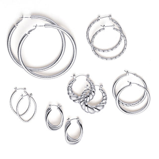 Silver Plated 6 Pair Fashion Hoop Set