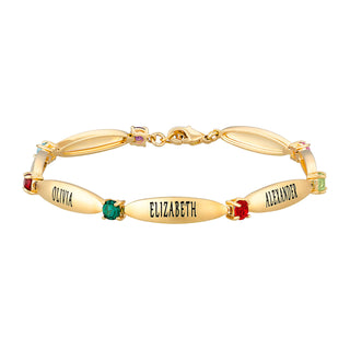 14K Gold Plated Family Name and Birthstone Bracelet