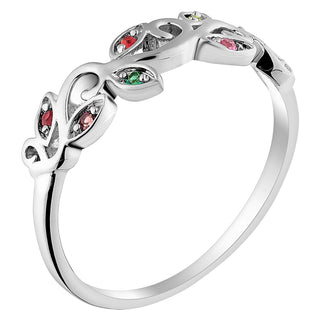 Sterling Silver Family Leaf Birthstone Ring
