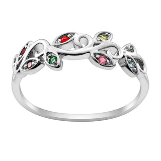 Sterling Silver Family Leaf Birthstone Ring