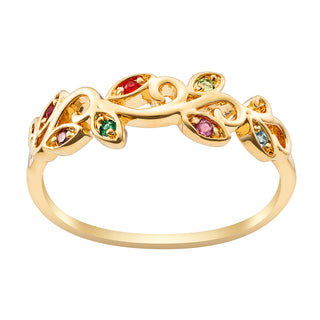 Family Leaf Birthstone Ring