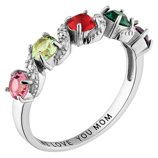 Sterling Silver Family Birthstone and Diamond Accent Ring