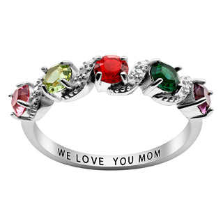 Sterling Silver Family Birthstone and Diamond Accent Ring