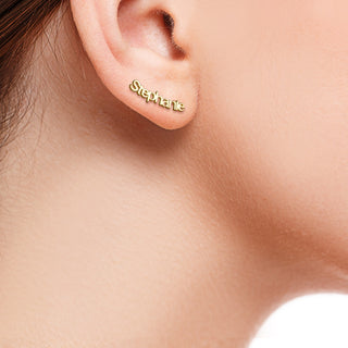 14K Gold Plated Personalized Name Crawler Button Earring