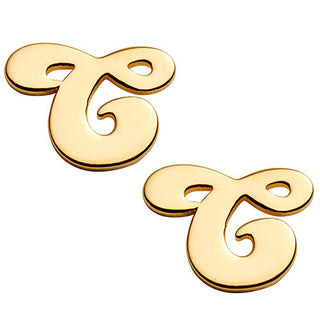 14K Gold Plated Initial Button Earrings