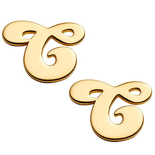 14K Gold Plated Initial Button Earrings