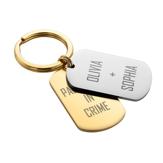 Two Tone Rounded Stainless Steel Dog Tag Key Chain