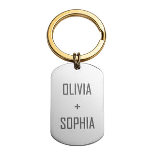 Two Tone Rounded Stainless Steel Dog Tag Key Chain