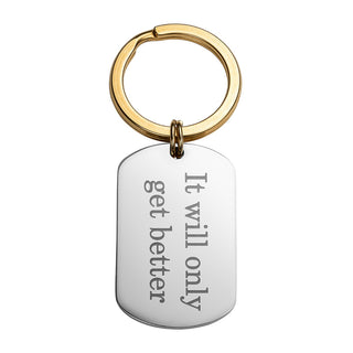 Two Tone Rounded Stainless Steel Dog Tag Key Chain