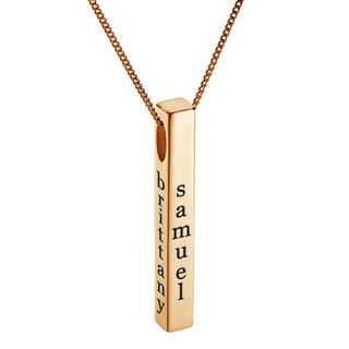 14K Gold Plated Vertical 4-Sided Engraved Family Name Pendant