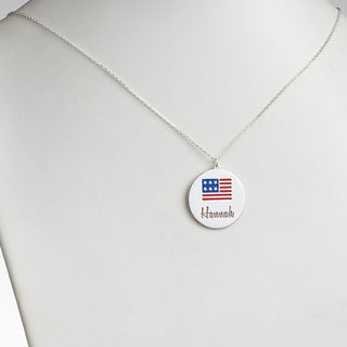 Patriotic Name with Enamel Flag Necklace