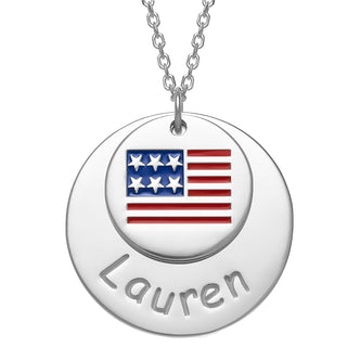 Patriotic Name with Enamel Flag Double Disc Necklace