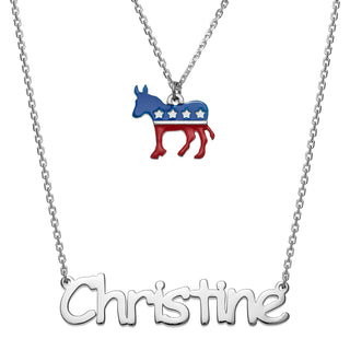 Patriotic Name with Enamel Donkey Charm Layered Double Necklace