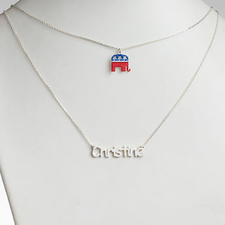 Patriotic Name with Enamel Elephant Charm Layered Double Necklace
