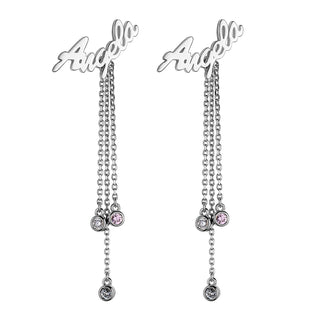 Sterling Silver Script Name Crawler Earrings with Birthstones