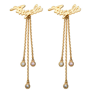 14K Gold over Sterling Script Name Crawler Earrings with Birthstones