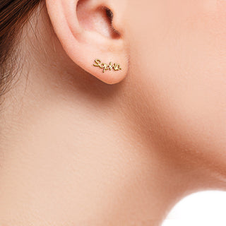 10K Yellow Gold Personalized Name Crawler Button Earring