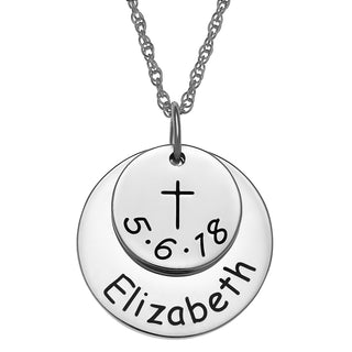 10K White Gold Name and Date Discs with Cross Necklace