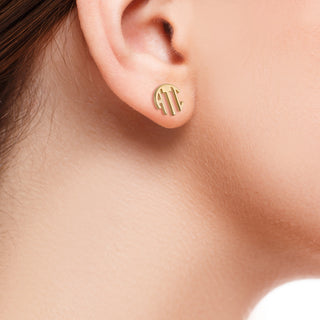10K Yellow Gold Circle Monogram Earrings