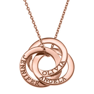 14K Rose Gold over Sterling Interlocking Rings Engraved Names Necklace