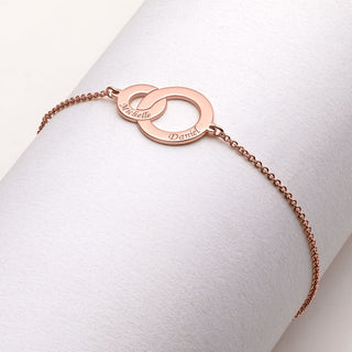 14K Rose Gold Plated Engraved Names Interlocking Circles Bracelet