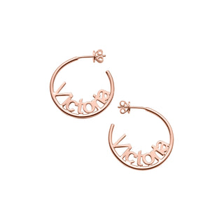 Personalized 14K Rose Gold over Sterling Nameplate Small Post Hoop Earrings