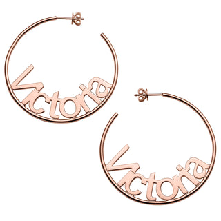 Personalized 14K Rose Gold over Sterling Nameplate Large Post Hoop Earrings