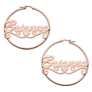 Personalized 14K Rose Gold over Sterling Nameplate Tail Hoop Earrings