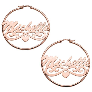 Personalized 14K Rose Gold over Sterling Nameplate Hoop Earrings