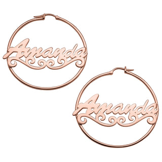 Personalized 14K Rose Gold over Sterling Nameplate Hoop Earrings