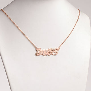 14K Rose Gold Plated Name with Outline Necklace with Heart Swirl