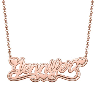14K Rose Gold Plated Name with Outline Necklace with Heart Swirl
