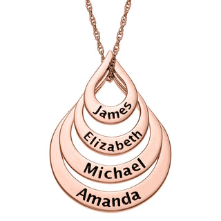 14K Rose Gold over Sterling Nesting Teardrop with Names Necklace - 4 Names