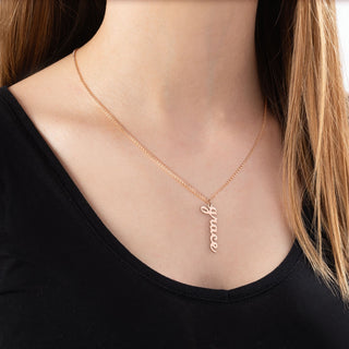 14K Rose Gold Plated Vertical Lowercase Script Name Necklace
