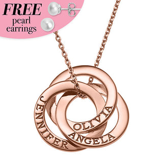 14K Rose Gold Plated Interlocking Rings Engraved Names Necklace