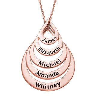 14K Rose Gold Plated Nesting Teardrop with Names Necklace - 5 Names