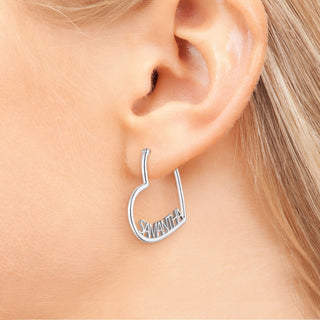 Silver Plated Personalized Nameplate Small Heart Hoop Earrings