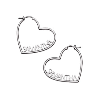 Silver Plated Personalized Nameplate Small Heart Hoop Earrings