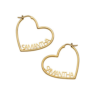 14K Gold Plated Personalized Nameplate Small Heart Hoop Earrings