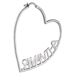 Silver Plated Personalized Nameplate Medium Heart Hoop Earrings