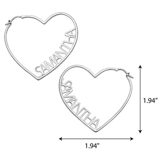 Silver Plated Personalized Nameplate Medium Heart Hoop Earrings