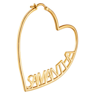 14K Gold Plated Personalized Nameplate Medium Heart Hoop Earrings