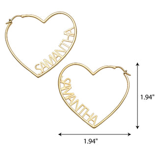 14K Gold Plated Personalized Nameplate Medium Heart Hoop Earrings
